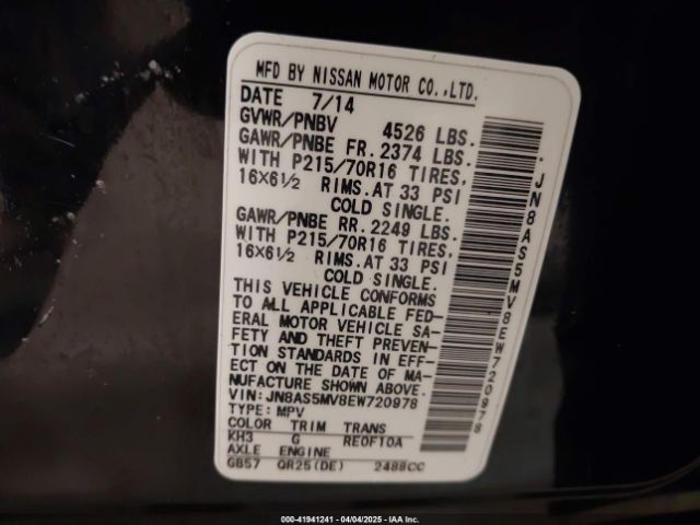 JN8AS5MV8EW720978 Nissan Rogue Select S