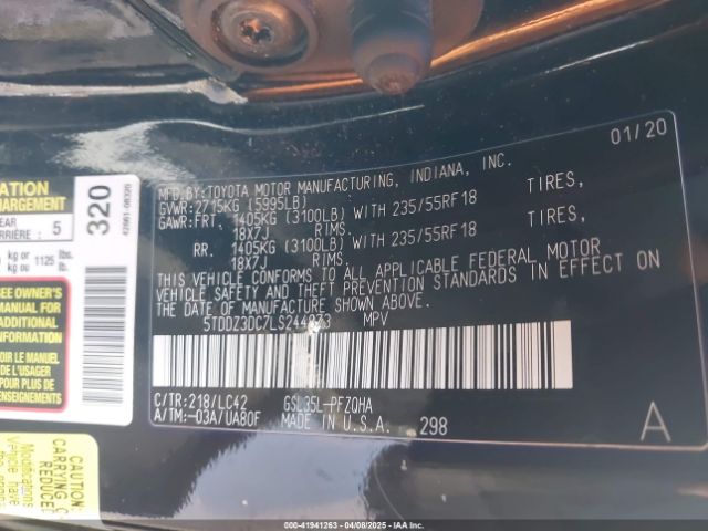5TDDZ3DC7LS244873 Toyota SIENNA XLE