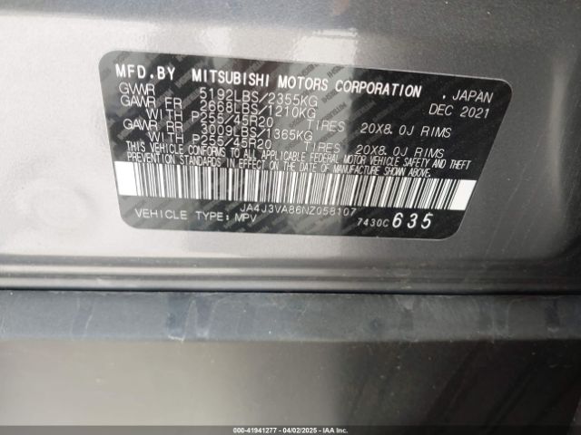 JA4J3VA86NZ058107 Mitsubishi Outlander Sel Special Edition 2wd