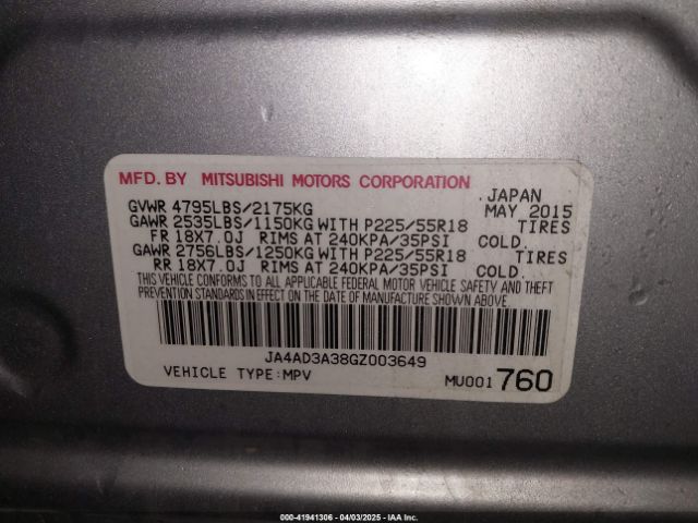 JA4AD3A38GZ003649 Mitsubishi Outlander Se
