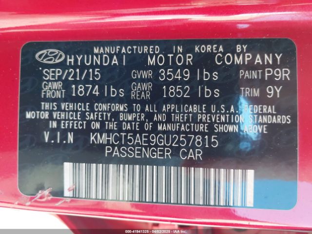 KMHCT5AE9GU257815 Hyundai ACCENT SE