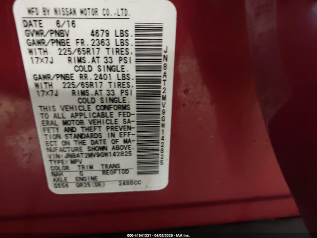 JN8AT2MV9GW142825 Nissan ROGUE S