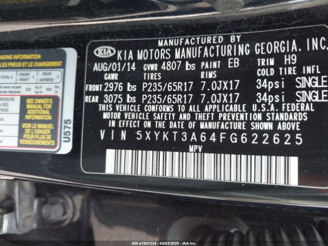 5XYKT3A64FG622625 KIA SORENTO LX