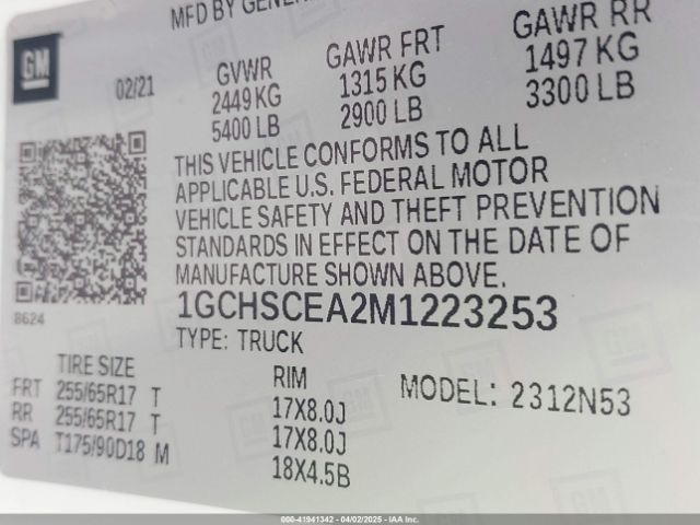 1GCHSCEA2M1223253 Chevrolet Colorado 2wd  Long Box Lt
