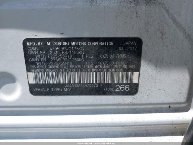 JA4AD3A34HZ067317 Mitsubishi Outlander Se