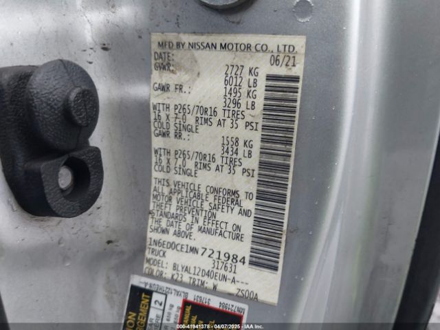 1N6ED0CE1MN721984 Nissan Frontier King Cab S 4x2