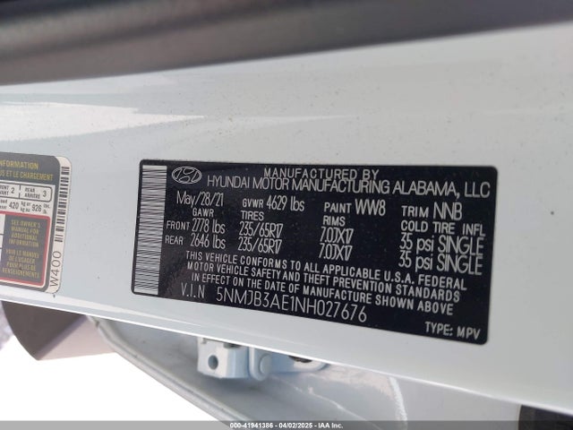 5NMJB3AE1NH027676 Hyundai TUCSON SEL