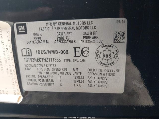 1GTV2NEC7HZ111863 GMC Sierra 1500 Slt