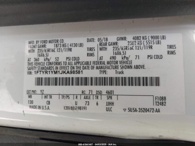 1FTYR1YM1JKA98581 Ford Transit-250