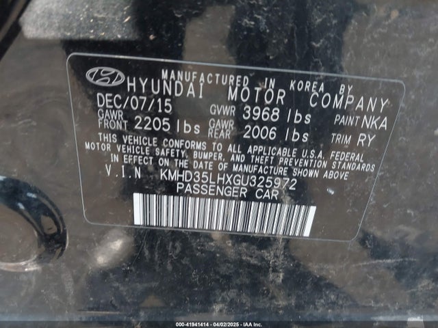 KMHD35LHXGU325972 Hyundai ELANTRA GT