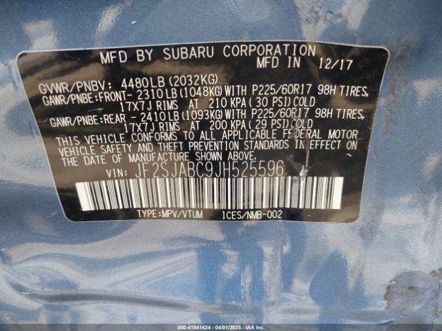 JF2SJABC9JH525596 Subaru Forester 2.5i