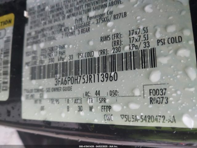3FA6P0H75JR113960 Ford FUSION SE