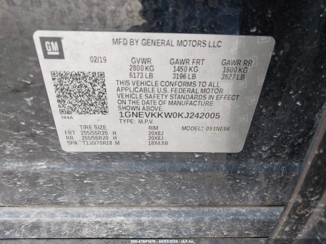 1GNEVKKW0KJ242005 Chevrolet lfy - spark ignited direct injection, atss, gen 1