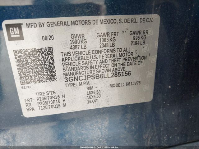 3GNCJPSB6LL285156 Chevrolet Trax Awd Lt