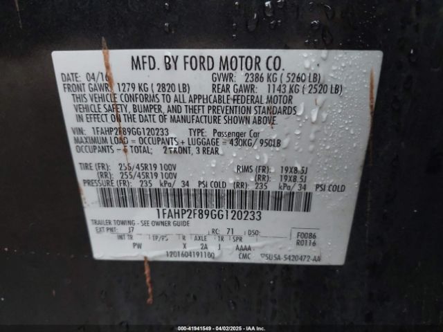 1FAHP2F89GG120233 Ford Taurus Limited