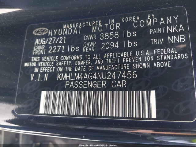 KMHLM4AG4NU247456 Hyundai ELANTRA SEL