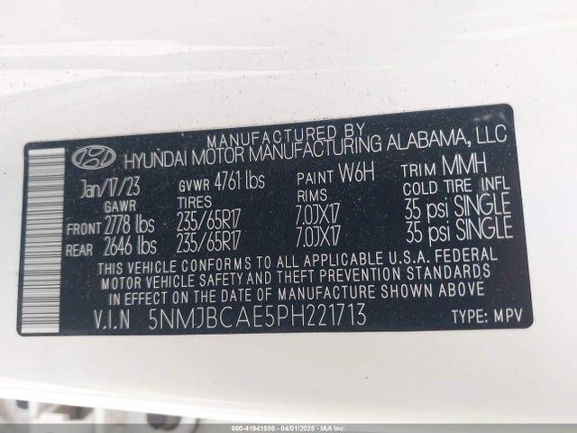 5NMJBCAE5PH221713 Hyundai TUCSON SEL