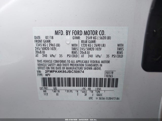 2FMPK4K86JBC50874 Ford Edge Titanium