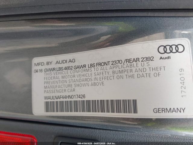 2017 AUDI A4 WAULNAF44HN017426 Photo 8