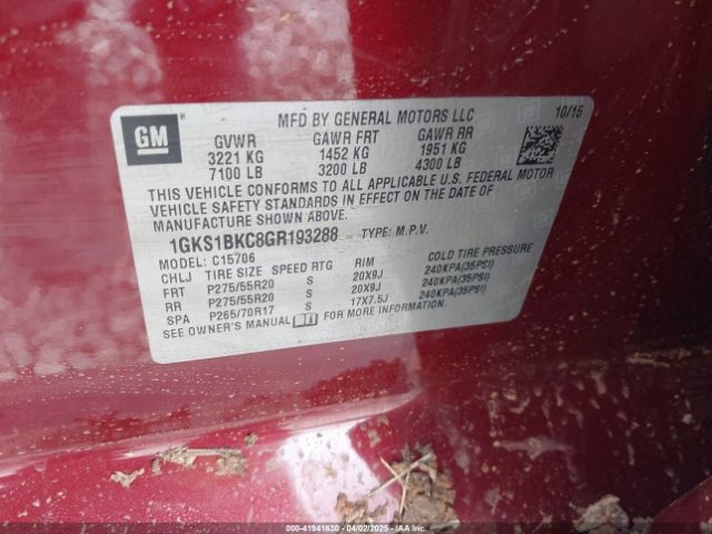 1GKS1BKC8GR193288 GMC YUKON SLT