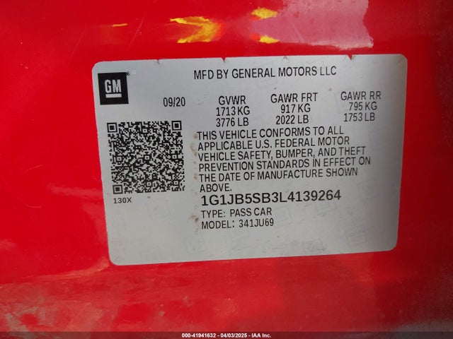 1G1JB5SB3L4139264 Chevrolet Sonic Fwd  Ls