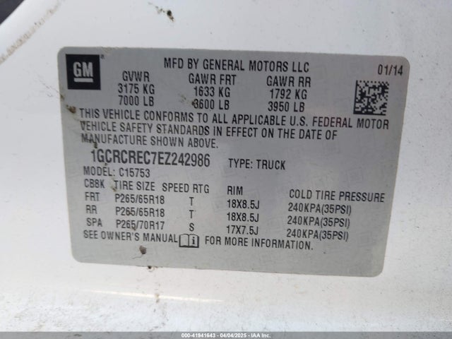 1GCRCREC7EZ242986 Chevrolet Silverado 1500 1lt