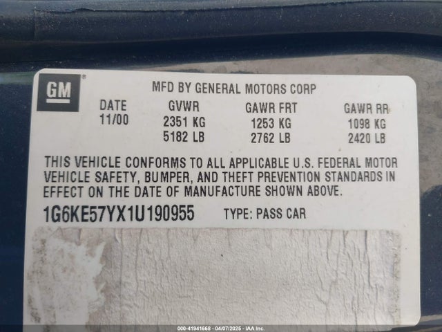 2001 CADILLAC DEVILLE 1G6KE57YX1U190955 Photo 8