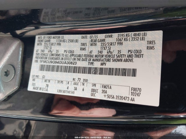 1FMCU9G94GUA30823 Ford ESCAPE SE