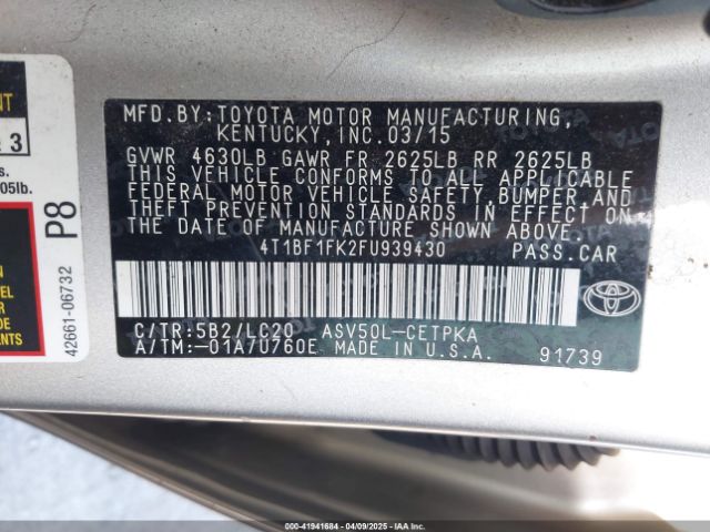 4T1BF1FK2FU939430 Toyota CAMRY XSE
