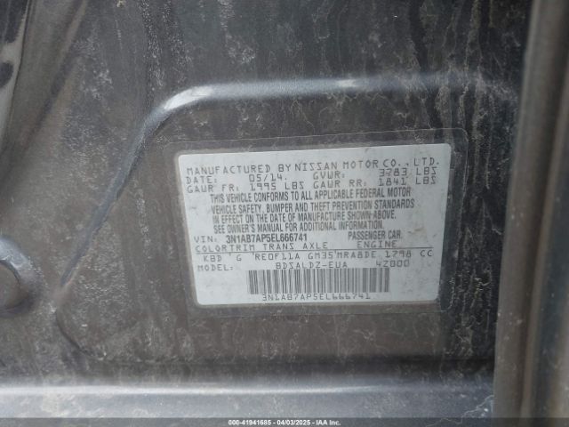 3N1AB7AP5EL666741 Nissan Sentra Fe+ S/fe+ Sv/s/sl/sr/sv