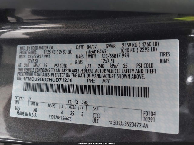 1FMCU9GD2HUD71238 Ford ESCAPE SE