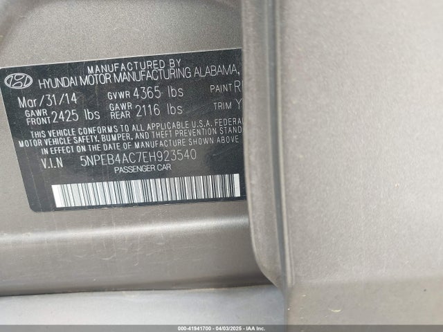 5NPEB4AC7EH923540 Hyundai SONATA GLS