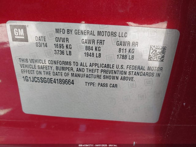 1G1JC5SG0E4189664 Chevrolet Sonic Lt Auto