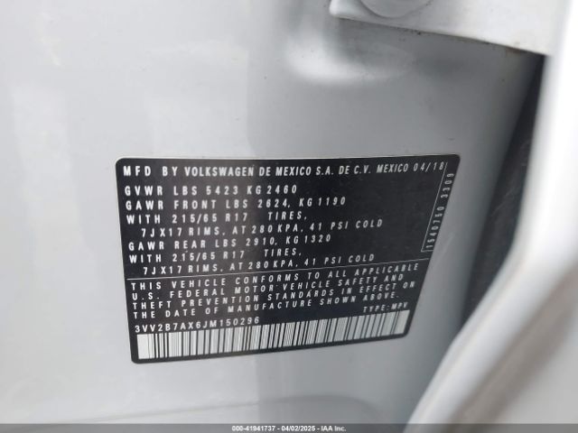 3VV2B7AX6JM150296 Volkswagen Tiguan 2.0t Se/2.0t Sel
