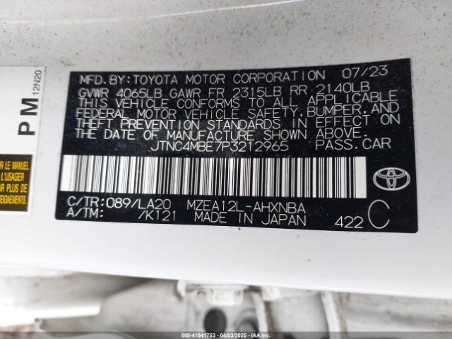 JTNC4MBE7P3212965 Toyota Corolla Xse