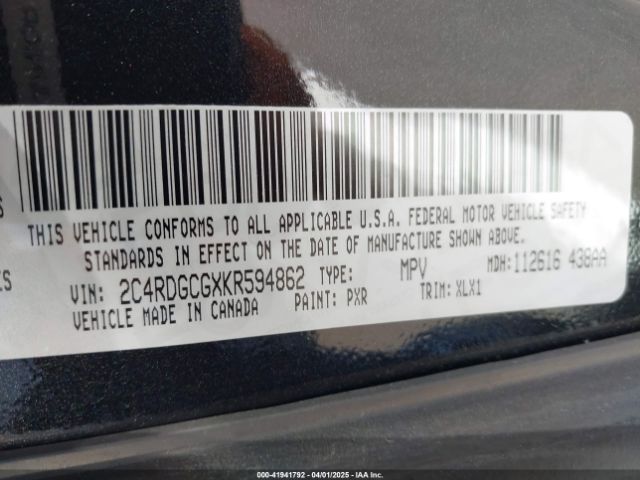 2C4RDGCGXKR594862 Dodge Grand Caravan Sxt