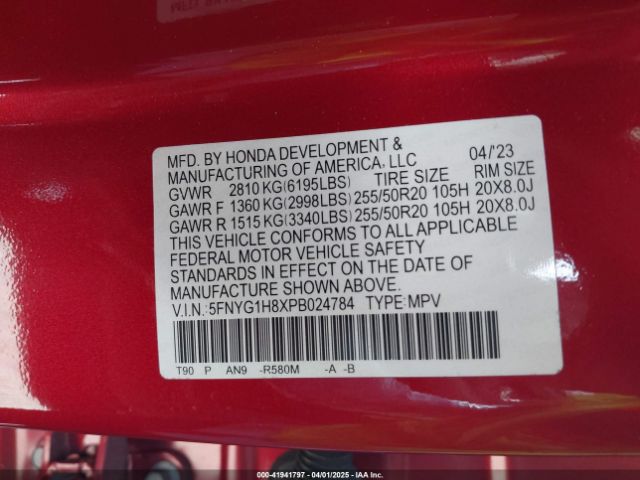 5FNYG1H8XPB024784 Honda Pilot Awd Elite