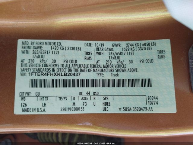 1FTER4FHXKLB20437 Ford Ranger Xlt