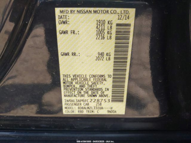 1N4AL3AP6FC228753 Nissan Altima 2.5 Sv