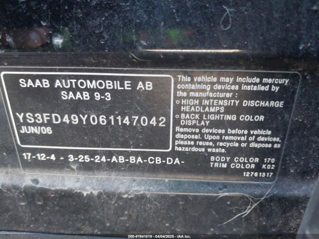 2006 SAAB 9-3 YS3FD49Y061147042 Photo 8
