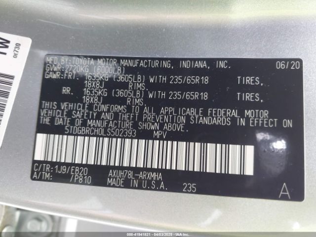 5TDGBRCH0LS502393 Toyota Highlander Hybrid Xle