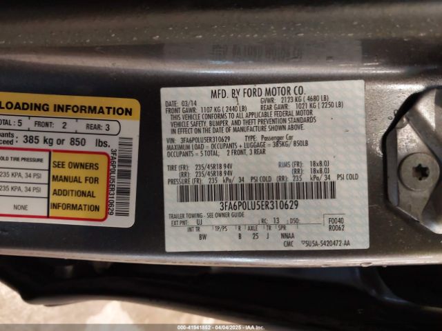 3FA6P0LU5ER310629 Ford Fusion Se Hybrid