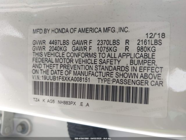 19UUB1F6XKA008151 Acura Tlx Tech   A-spec Pkgs