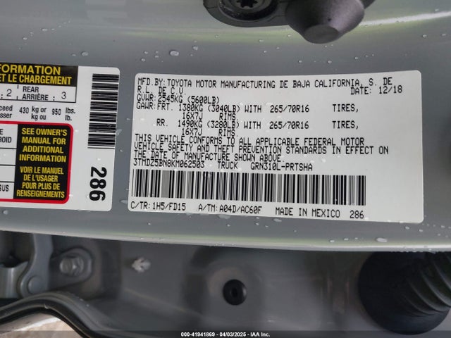 3TMDZ5BN8KM062503 Toyota Tacoma Trd Off Road