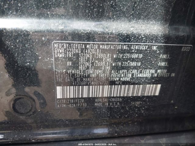 4T3T6RFV5NU074732 Toyota Rav4 Hybrid Se