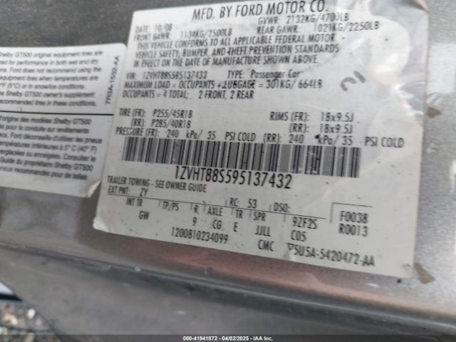 2009 FORD SHELBY GT500 1ZVHT88S595137432 Photo 8