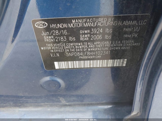 5NPD84LF8HH102341 Hyundai ELANTRA SE