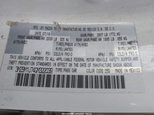 3MZBM1U74GM322039 Mazda Mazda3 I Sport