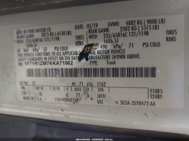1FTYR1ZM7KKA71062 Ford Transit-250