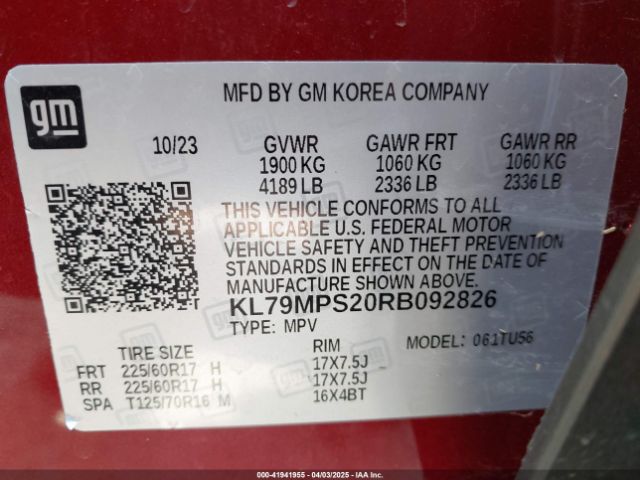 KL79MPS20RB092826 Chevrolet Trailblazer Fwd Lt